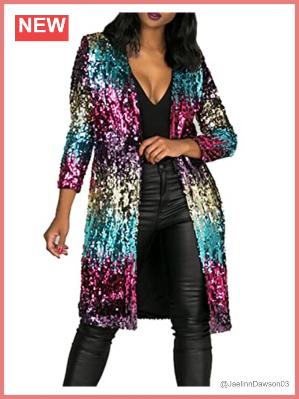 Sequin Open Front Duster Cardigan Long Sleeve Cover-Up Coat with Pockets